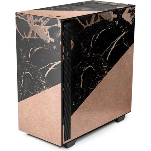 Black and Rose Gold Marble Split NZXT H510 Compact ATX Mid-Tower Case Skin