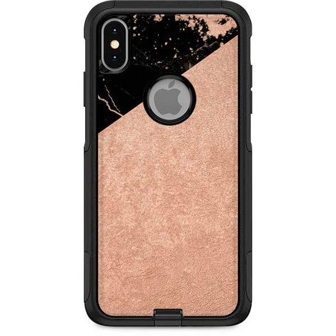 Black and Rose Gold Marble Split Otterbox Commuter iPhone Skin