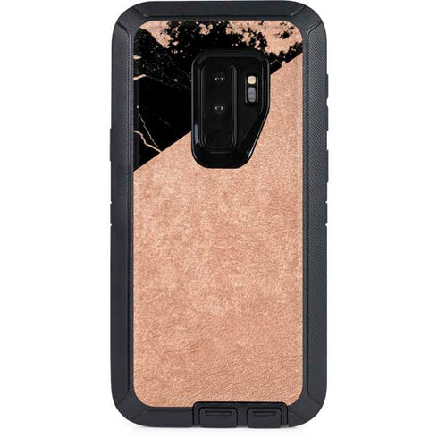 Black and Rose Gold Marble Split Otterbox Defender Galaxy Skin