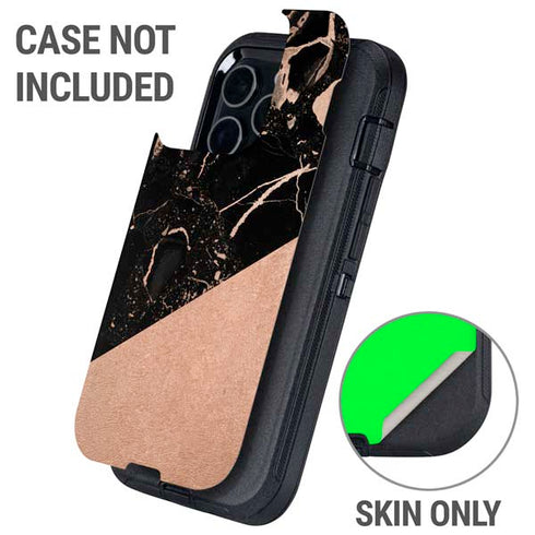 Black and Rose Gold Marble Split Otterbox Defender iPhone Skin