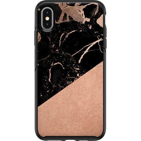Black and Rose Gold Marble Split Otterbox Symmetry iPhone Skin