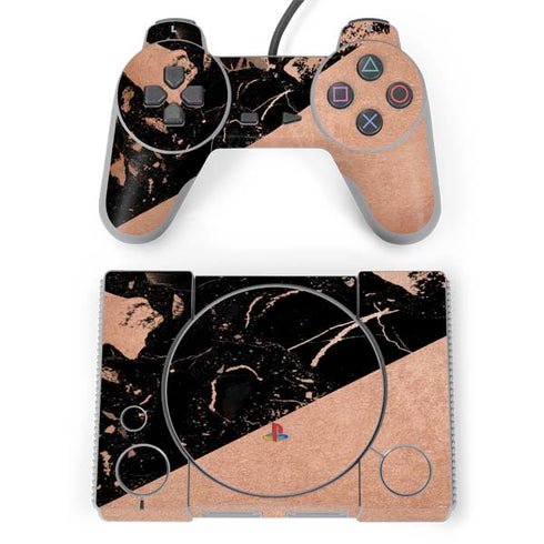 Black and Rose Gold Marble Split PlayStation Classic Bundle Skin