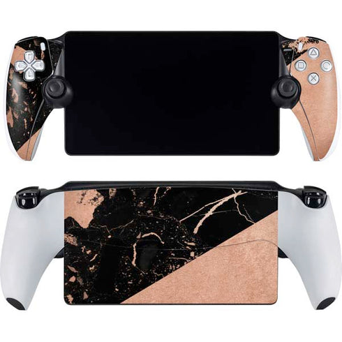 Black and Rose Gold Marble Split PlayStation Portal Remote Player Skin