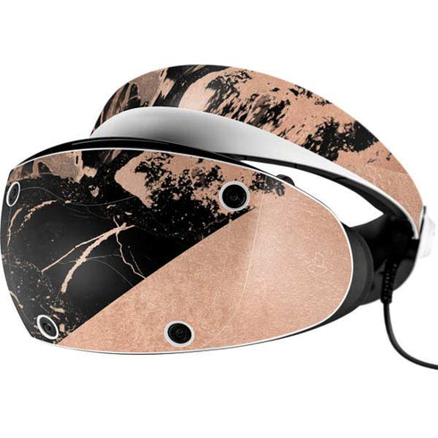 Black and Rose Gold Marble Split PlayStation VR2 Skin