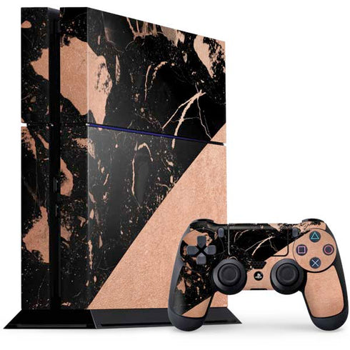 Black and Rose Gold Marble Split PS4 Console and Controller Bundle Skin