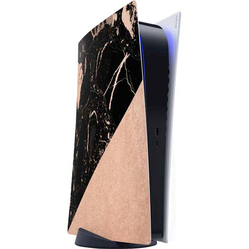 Black and Rose Gold Marble Split PS5 Digital Edition Console Skin