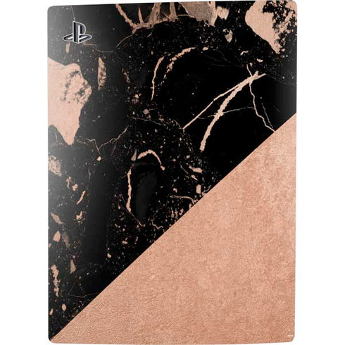 Black and Rose Gold Marble Split PS5 Digital Edition Console Skin
