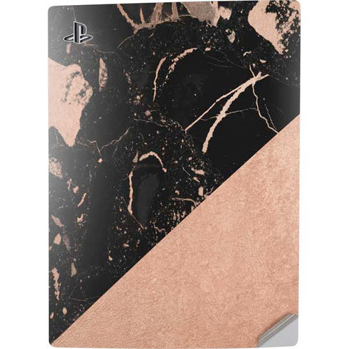 Black and Rose Gold Marble Split PS5 Digital Edition Console Skin