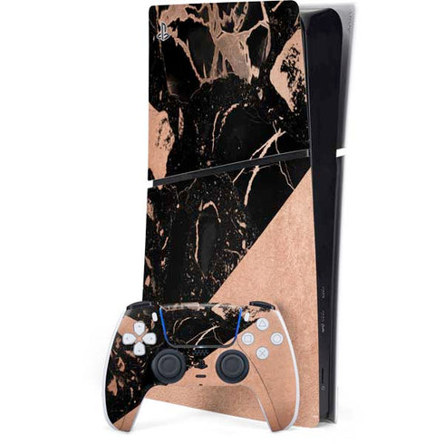 Black and Rose Gold Marble Split PS5 Slim Digital Edition Console Skin