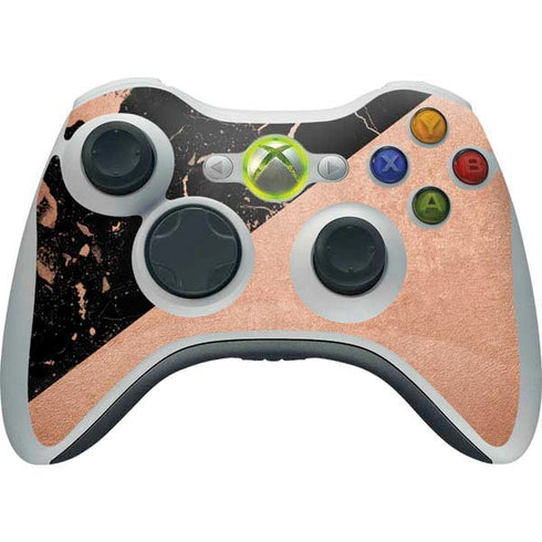 Black and Rose Gold Marble Split Xbox 360 Wireless Controller Skin