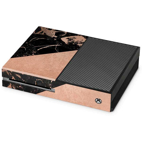 Black and Rose Gold Marble Split Xbox One Console Skin