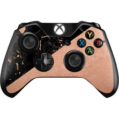 Black and Rose Gold Marble Split Xbox One Controller Skin