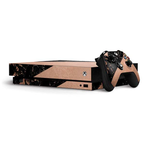 Black and Rose Gold Marble Split Xbox One X Bundle Skin