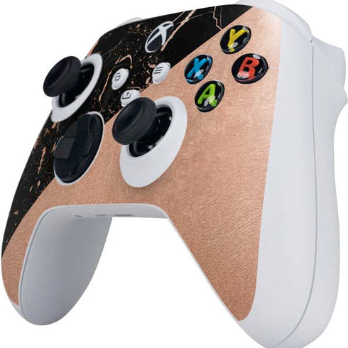 Black and Rose Gold Marble Split Xbox Series S Controller Skin