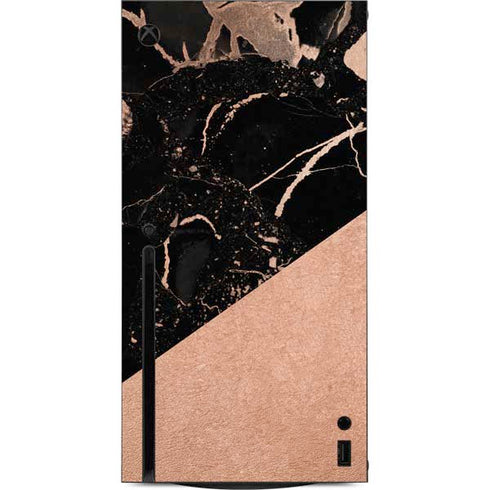 Black and Rose Gold Marble Split Xbox Series X Console Skin