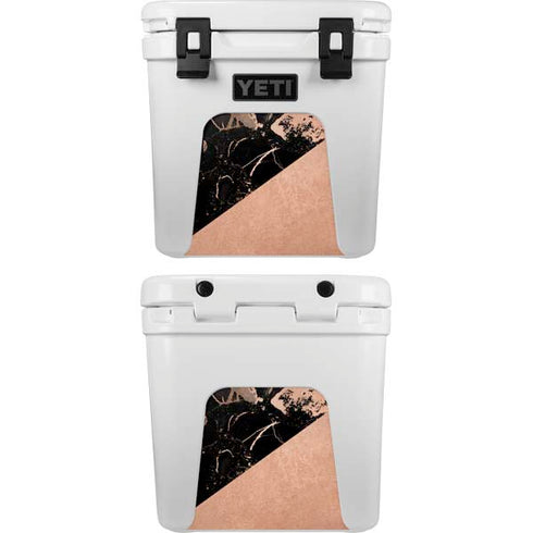 Black and Rose Gold Marble Split YETI Roadie 24 Hard Cooler Skin
