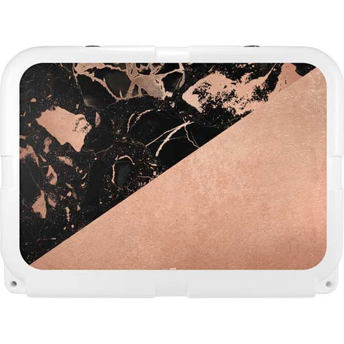 Black and Rose Gold Marble Split YETI Tundra 35 Hard Cooler Skin