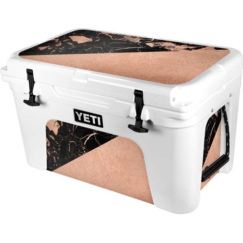 Black and Rose Gold Marble Split YETI Tundra 45 Hard Cooler Skin