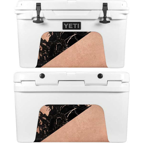 Black and Rose Gold Marble Split YETI Tundra 45 Hard Cooler Skin