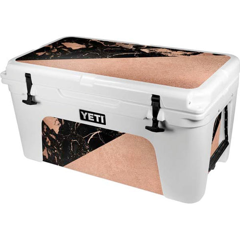 Black and Rose Gold Marble Split YETI Tundra 65 Hard Cooler Skin