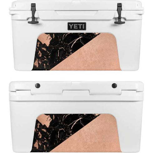 Black and Rose Gold Marble Split YETI Tundra 65 Hard Cooler Skin