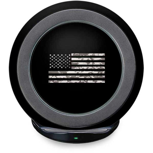Black and White Camo American Flag Fast Charge Wireless Charging Stand Skin