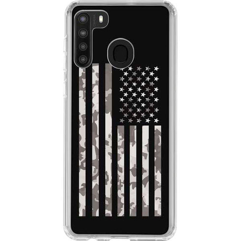 Black and White Camo American Flag Galaxy A21 Clear Case