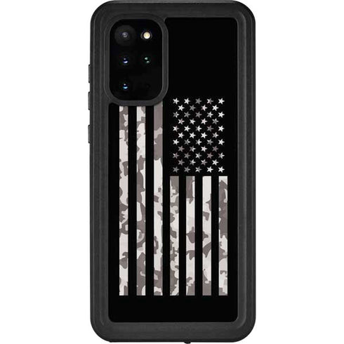 Black and White Camo American Flag Galaxy S20 Plus Waterproof Case