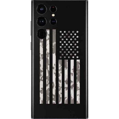 Black and White Camo American Flag Galaxy S22 Ultra Skin