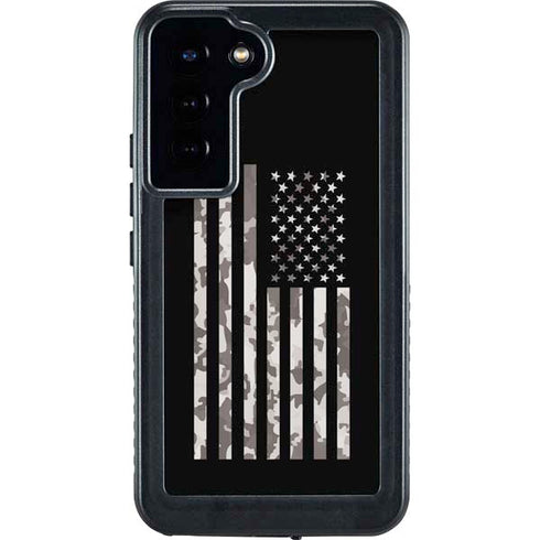 Black and White Camo American Flag Galaxy S23 Plus Waterproof Case