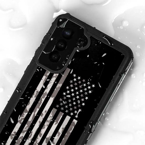 Black and White Camo American Flag Galaxy S23 Plus Waterproof Case