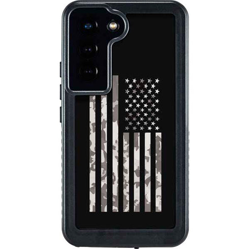 Black and White Camo American Flag Galaxy S23 Waterproof Case