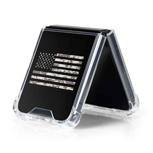 Black and White Camo American Flag Galaxy Z Flip5 5G Clear Case
