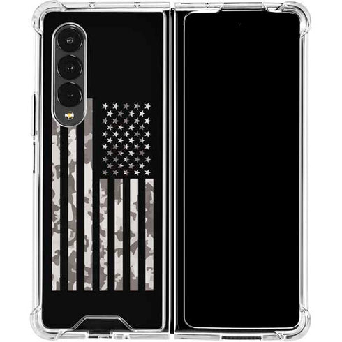 Black and White Camo American Flag Galaxy Z Fold4 5G Clear Case