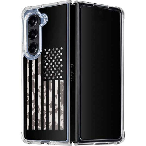 Black and White Camo American Flag Galaxy Z Fold5 5G Clear Case