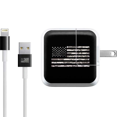 Black and White Camo American Flag iPad Charger (10W USB) Skin