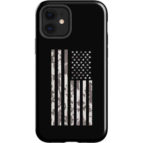 Black and White Camo American Flag iPhone 12 Impact Case