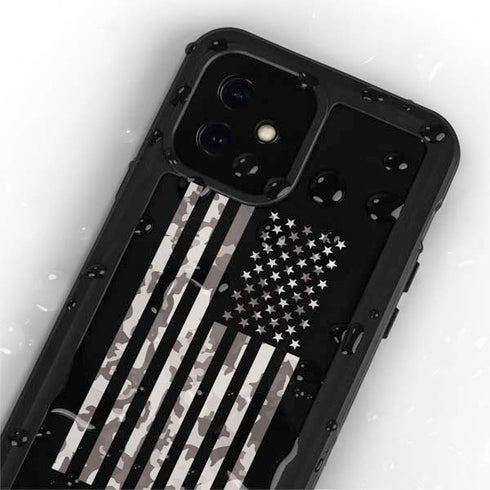 Black and White Camo American Flag iPhone 12 Mini Waterproof Case