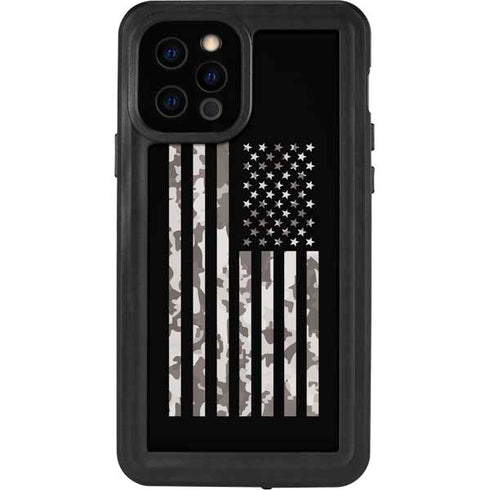 Black and White Camo American Flag iPhone 12 Pro Waterproof Case