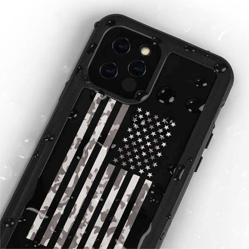 Black and White Camo American Flag iPhone 12 Pro Waterproof Case