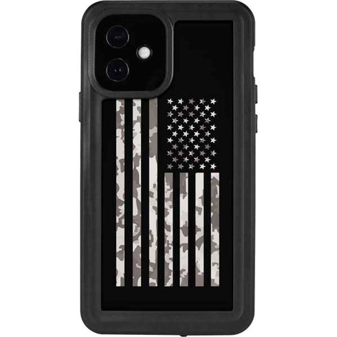 Black and White Camo American Flag iPhone 12 Waterproof Case