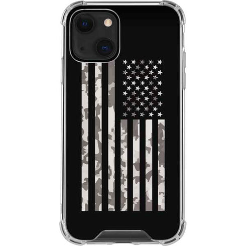 Black and White Camo American Flag iPhone 14 Plus Clear Case