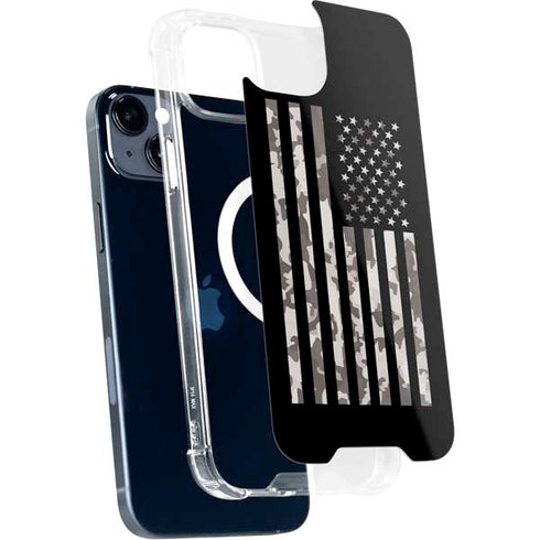 Black and White Camo American Flag iPhone 15 Plus MagSafe Case