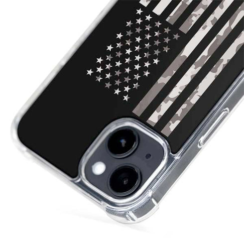 Black and White Camo American Flag iPhone 15 Plus MagSafe Case