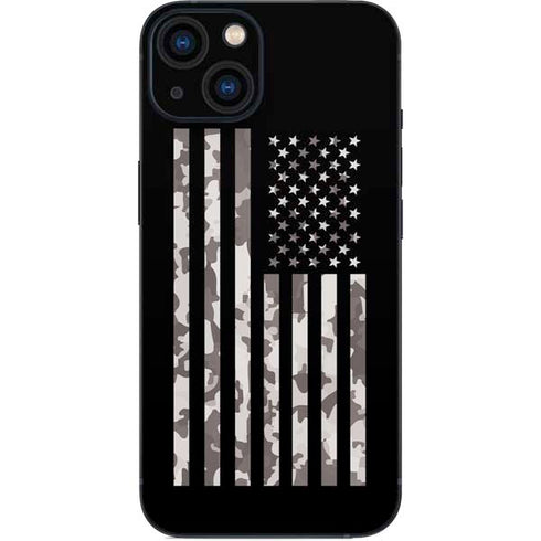 Black and White Camo American Flag iPhone 15 Plus Skin