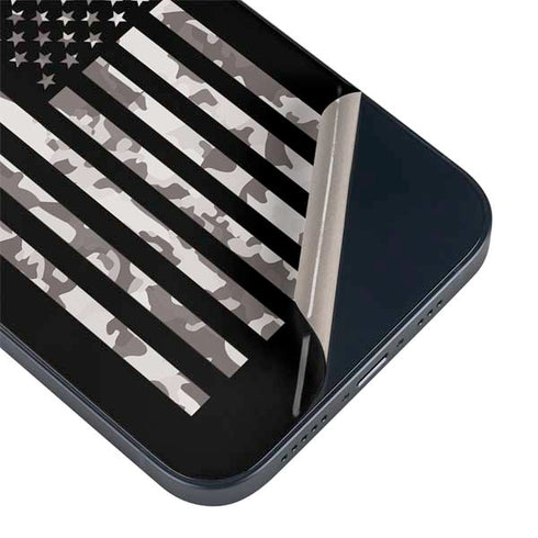 Black and White Camo American Flag iPhone 14 Plus Skin