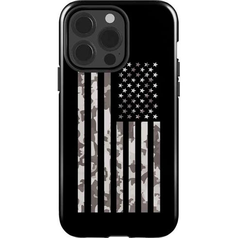 Black and White Camo American Flag iPhone 15 Pro Impact Case
