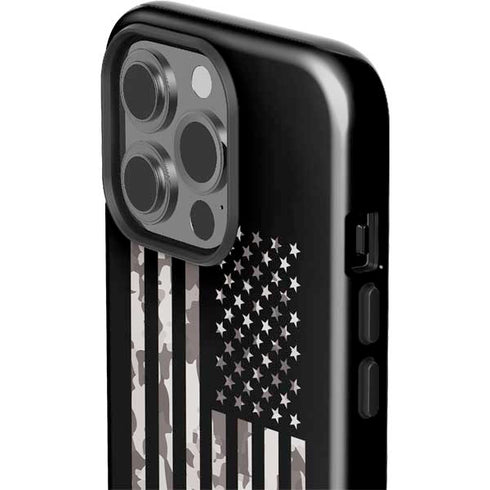 Black and White Camo American Flag iPhone 14 Pro Impact Case