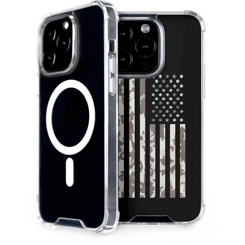 Black and White Camo American Flag iPhone 15 Pro MagSafe Case