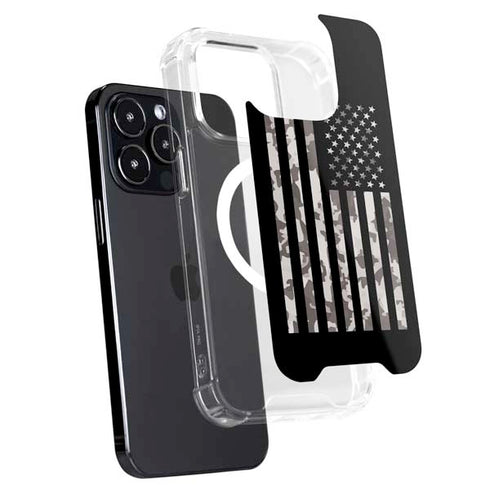 Black and White Camo American Flag iPhone 15 Pro MagSafe Case